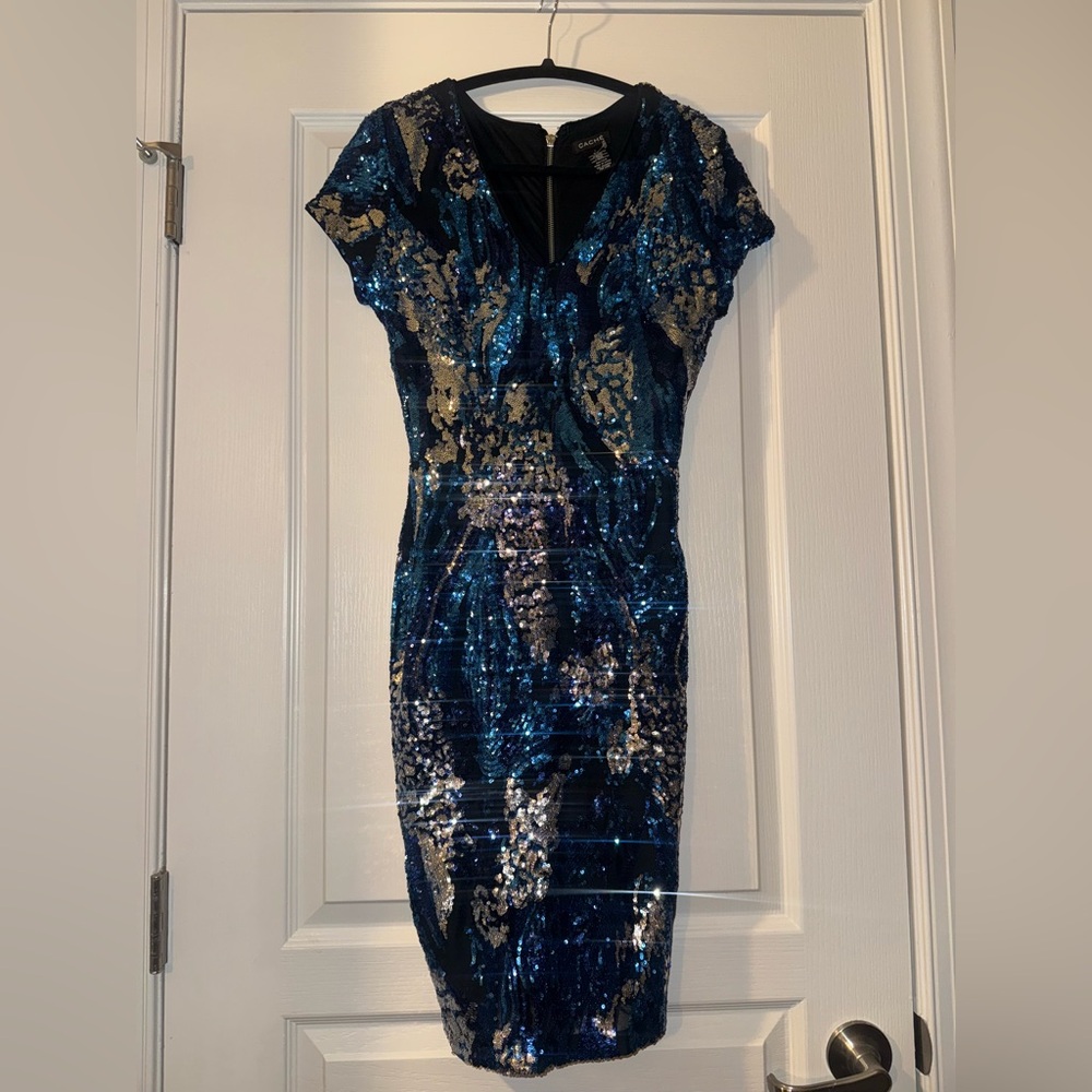 Cache for Tina Knowles Blue Sequin Dress
